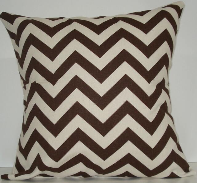New 18x18 Inch Designer Handmade Pillow Case. Brown & Natural Chrvron Zig Zag Pattern