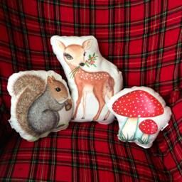 Watercolor Squirrel Pillow, Linen-Cotton Woodland Nursery Decor - thumbnail 3