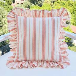 Bohemian Linen Striped Pillow Cover With Frill Edge - thumbnail 2
