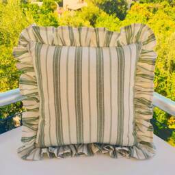 Bohemian Linen Striped Pillow Cover With Frill Edge - thumbnail 3