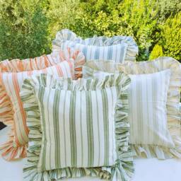 Bohemian Linen Striped Pillow Cover With Frill Edge - thumbnail 1