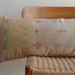 Handwoven Silk Lumbar Pillow - Natural Dyed Ikat Textile, One-Of-A-Kind Artisan Cushion From Northeast Siam 14x36 - thumbnail 2