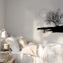 Wall Vinyl Decal Tree Nature Landscape Moon & River Modern Painting Center Focal Point - #1047De - thumbnail 2