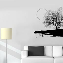 Wall Vinyl Decal Tree Nature Landscape Moon & River Modern Painting Center Focal Point - #1047De - thumbnail 3