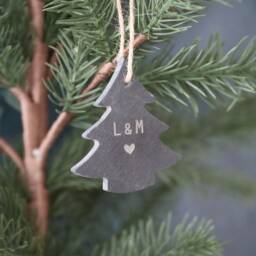Personalised Slate Christmas Tree Ornament Engraved Initial Gift Tag - thumbnail 2
