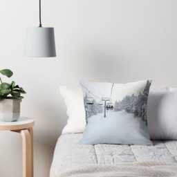 Skiing Pillow Or Cover Chair Lift, Home Decoration, Winter Decor, White Grey Pillow, Snow Ski Decor - thumbnail 3