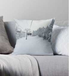 Skiing Pillow Or Cover Chair Lift, Home Decoration, Winter Decor, White Grey Pillow, Snow Ski Decor - thumbnail 1