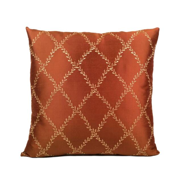 Cinnamon Copper Throw Pillow Cover, Light Tan Silk Embroidered Decorative Cushion Covers, Modern Boho Pillows, High End Designer Pillowcase - image 1