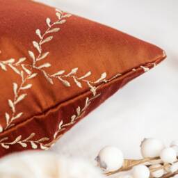 Cinnamon Copper Throw Pillow Cover, Light Tan Silk Embroidered Decorative Cushion Covers, Modern Boho Pillows, High End Designer Pillowcase - thumbnail 4