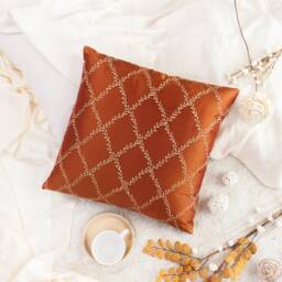 Cinnamon Copper Throw Pillow Cover, Light Tan Silk Embroidered Decorative Cushion Covers, Modern Boho Pillows, High End Designer Pillowcase - thumbnail 2