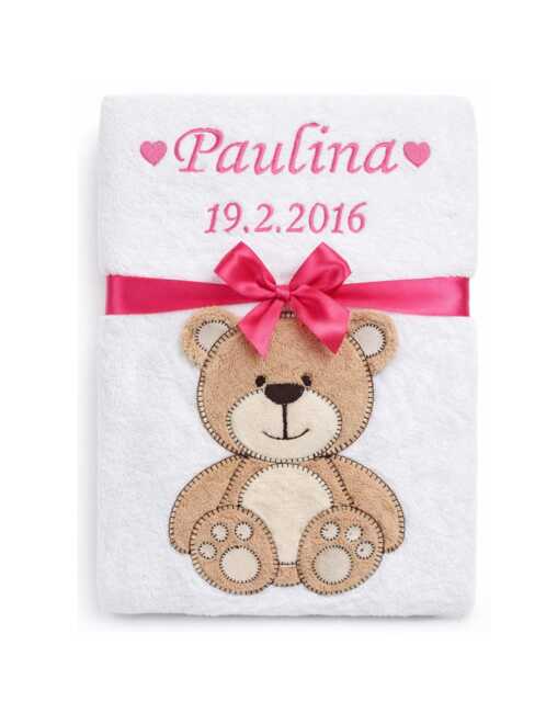 Personalized Baby Blanket With Name, Date Of Birth, Weight, & Time Birth White Cuddly Teddy Bear Gift For Birth Or Christening - image 1