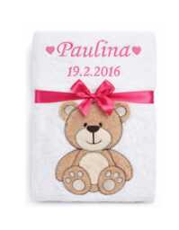 Personalized Baby Blanket With Name, Date Of Birth, Weight, & Time Birth White Cuddly Teddy Bear Gift For Birth Or Christening - thumbnail 1