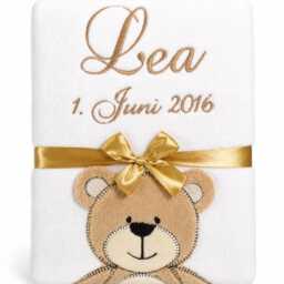 Personalized Baby Blanket With Name, Date Of Birth, Weight, & Time Birth White Cuddly Teddy Bear Gift For Birth Or Christening - thumbnail 2