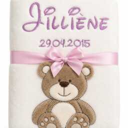 Personalized Baby Blanket With Name, Date Of Birth, Weight, & Time Birth White Cuddly Teddy Bear Gift For Birth Or Christening - thumbnail 4