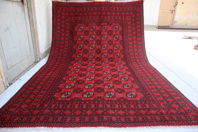 5x8 Ft Turkmen Bokhara Area Rug, Afghan Red High Pile Rug - Brand New Akhcha Handmade Livingroom Rug, Tribal Bedroom Office Rug - image 1