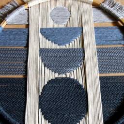Lunar Phase Woven Wall Hanging Mid Century Modern Textile Art - thumbnail 4