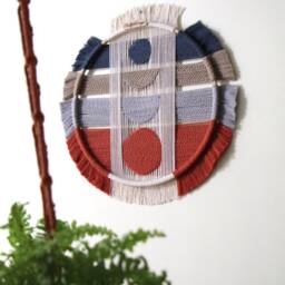 Lunar Phase Woven Wall Hanging Mid Century Modern Textile Art - thumbnail 3