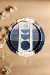 Lunar Phase Woven Wall Hanging Mid Century Modern Textile Art - thumbnail 1
