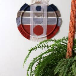 Lunar Phase Woven Wall Hanging Mid Century Modern Textile Art - thumbnail 2