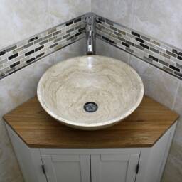 White Bathroom Vanity Unit Cabinet Corner Wash Stand & Marble Stone Basin 501Bpsbc - thumbnail 3