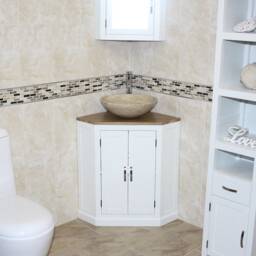 White Bathroom Vanity Unit Cabinet Corner Wash Stand & Marble Stone Basin 501Bpsbc - thumbnail 2