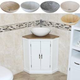 White Bathroom Vanity Unit Cabinet Corner Wash Stand & Marble Stone Basin 501Bpsbc