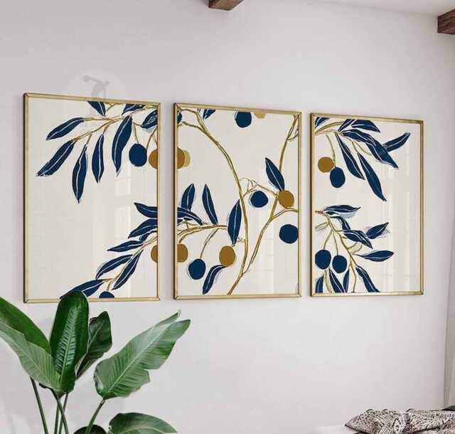 Set Of 3 Olive Branch Wall Art Prints, Mediterranean Kitchen Poster Trio, Rustic Botanical Home Decor - image 1