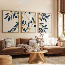 Set Of 3 Olive Branch Wall Art Prints, Mediterranean Kitchen Poster Trio, Rustic Botanical Home Decor - thumbnail 2