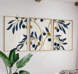 Set Of 3 Olive Branch Wall Art Prints, Mediterranean Kitchen Poster Trio, Rustic Botanical Home Decor - thumbnail 1