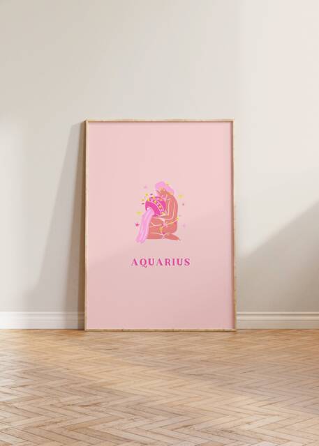 Aquarius Print, Poster, Zodiac Gift, Astrology Wall Art, Star Sign, Pink Print - image 1