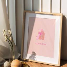 Aquarius Print, Poster, Zodiac Gift, Astrology Wall Art, Star Sign, Pink Print - thumbnail 3