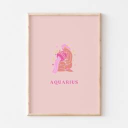 Aquarius Print, Poster, Zodiac Gift, Astrology Wall Art, Star Sign, Pink Print - thumbnail 2