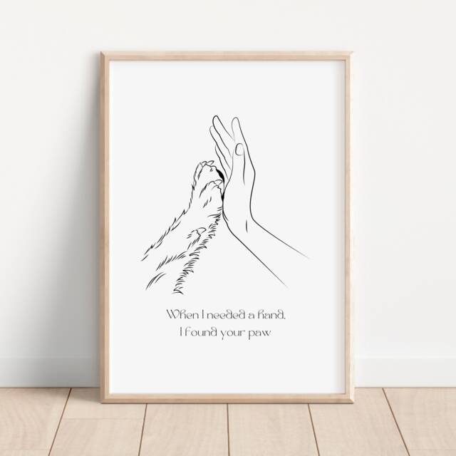 Dog Paw Quote Print, High Five Line Art Hand, Minimalist Pet Prints, Lover Gift, Owners, Wall Art, Hallway Home Decor - image 1