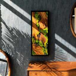 Live Edge Olive Wood & Preserved Moss Wall Art, Handmade Wooden Art With Black Frame - thumbnail 3
