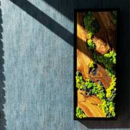Live Edge Olive Wood & Preserved Moss Wall Art, Handmade Wooden Art With Black Frame - thumbnail 2