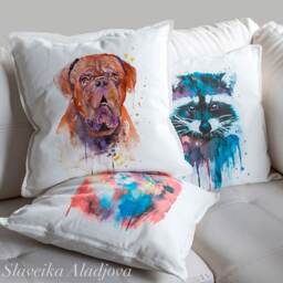 French Mastiff Throw Pillow Cover By Slaveika Aladjova, Cushion Cover, Decorative Pillow Cover, Animal Art, Watercolor Pillow, Christmas Gift - thumbnail 2