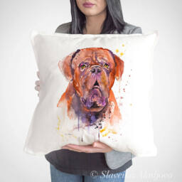 French Mastiff Throw Pillow Cover By Slaveika Aladjova, Cushion Cover, Decorative Pillow Cover, Animal Art, Watercolor Pillow, Christmas Gift - thumbnail 1