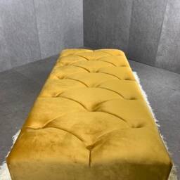 Mustard Gold Chesterfield Velvet Ottoman, Buttoned Footstool - thumbnail 2