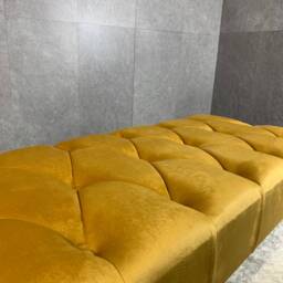 Mustard Gold Chesterfield Velvet Ottoman, Buttoned Footstool - thumbnail 3