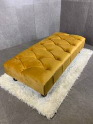Mustard Gold Chesterfield Velvet Ottoman, Buttoned Footstool