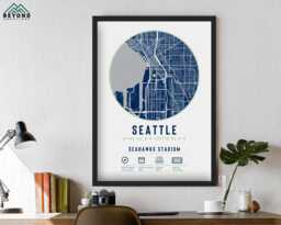 Seattle Seahawks Stadium Map Print Unique Framed Gift - For Him Dad Brother Granddad Uncle American Football Poster Decor - thumbnail 1