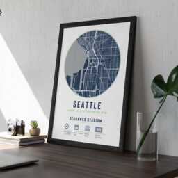 Seattle Seahawks Stadium Map Print Unique Framed Gift - For Him Dad Brother Granddad Uncle American Football Poster Decor - thumbnail 3