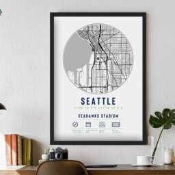 Seattle Seahawks Stadium Map Print Unique Framed Gift - For Him Dad Brother Granddad Uncle American Football Poster Decor - thumbnail 2