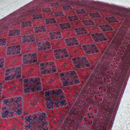 Large Afghan Rug 8x12 Ft Turkmen Red Wool Carpet - Geometric Design - thumbnail 3