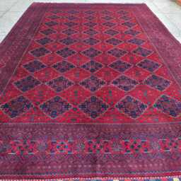Large Afghan Rug 8x12 Ft Turkmen Red Wool Carpet - Geometric Design - thumbnail 4