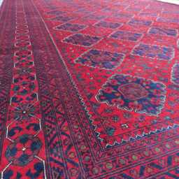 Large Afghan Rug 8x12 Ft Turkmen Red Wool Carpet - Geometric Design - thumbnail 2
