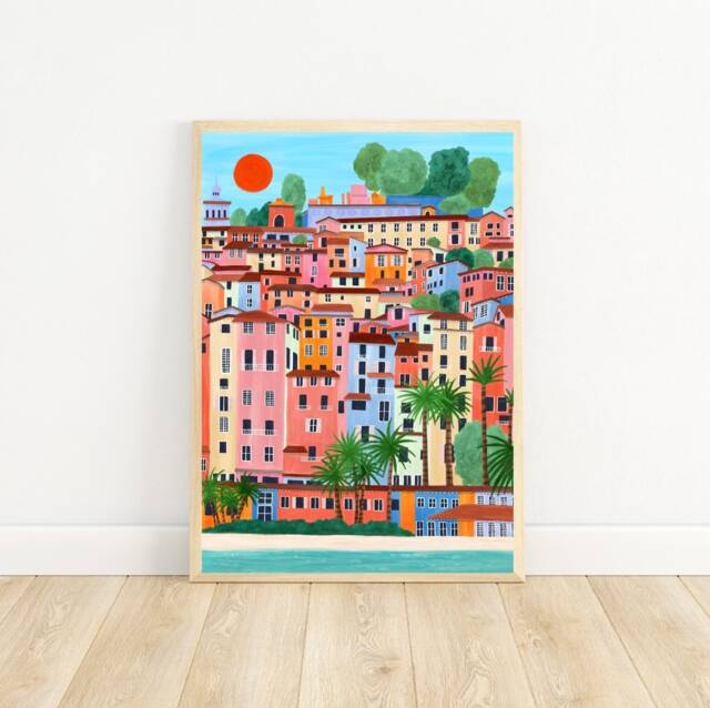 Menton France Art Print French Riviera Travel Poster - image 1