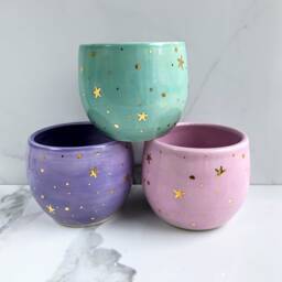 Pastel Galaxy Planter With 22K Gold Stars, Celestial Porcelain Planter, Modern Mud