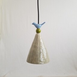 Small Ceramic Pendant Light W/Whimsical Bird. White Or Colorful - thumbnail 3