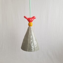 Small Ceramic Pendant Light W/Whimsical Bird. White Or Colorful